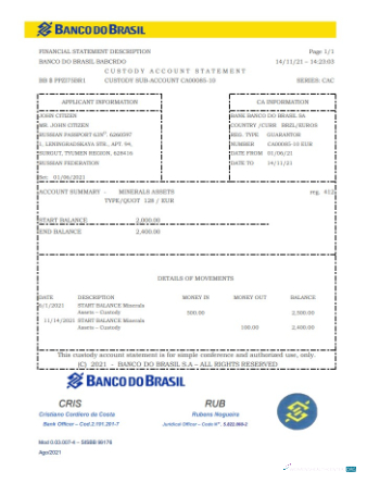 Download Brazil Banco do Brasil bank statement excel Photoshop template